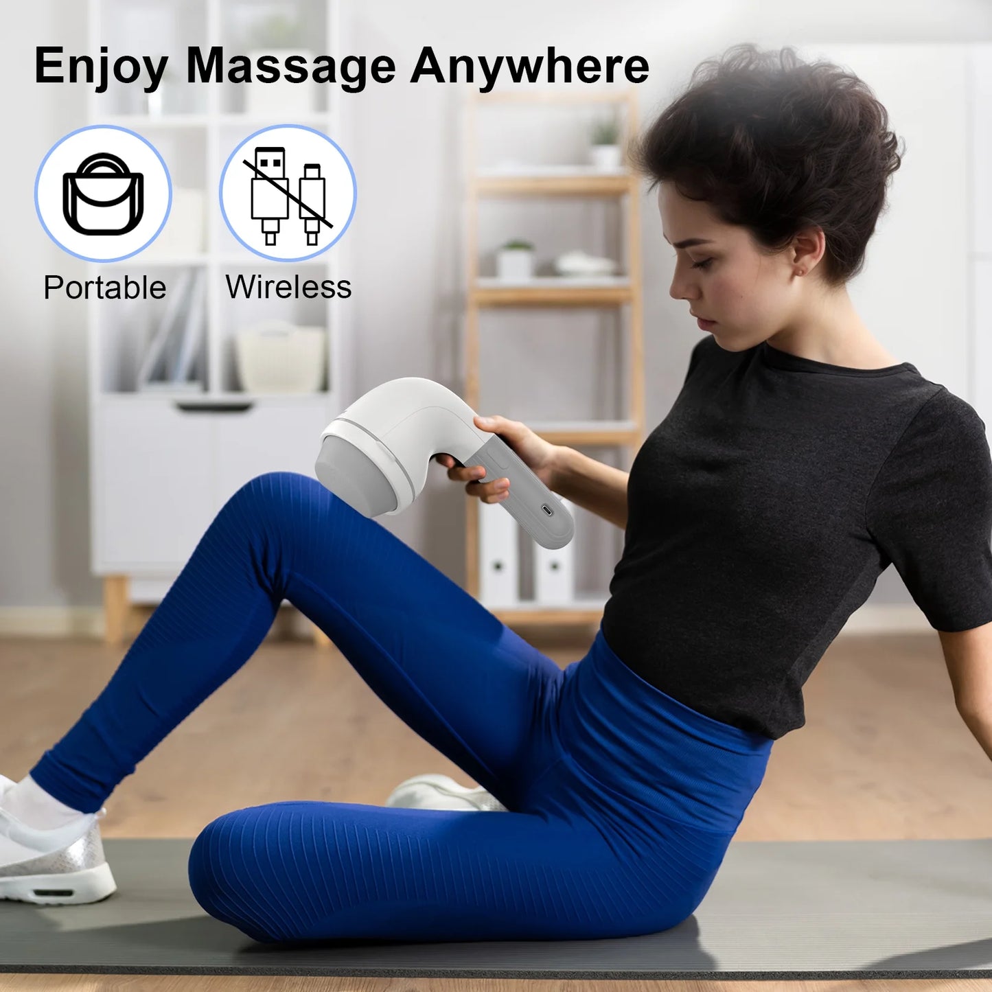 Handheld Neck Back Massager, Shiatsu Percussion Massager for Neck, Back, 8 Massage Heads, 6 Modes for Men & Women, White