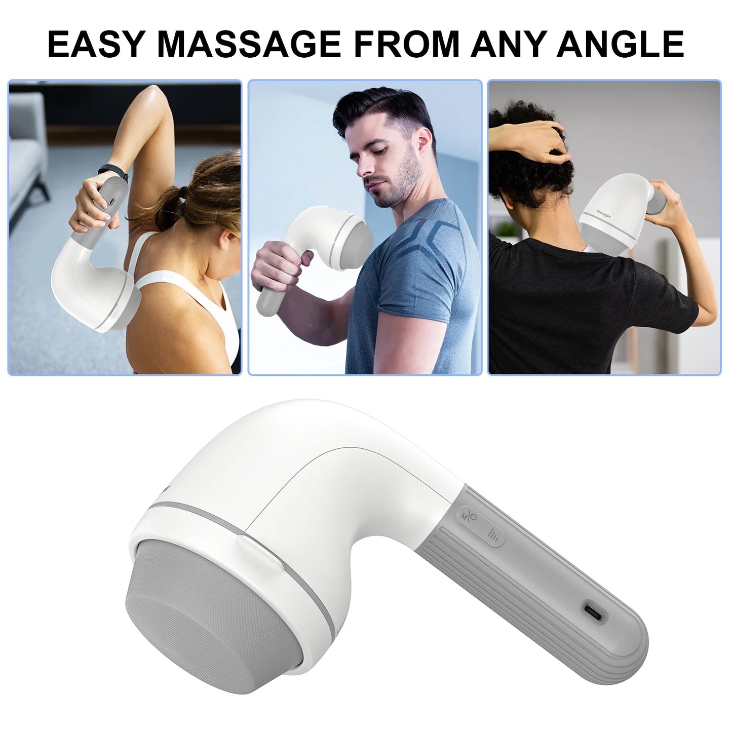 Handheld Neck Back Massager, Shiatsu Percussion Massager for Neck, Back, 8 Massage Heads, 6 Modes for Men & Women, White