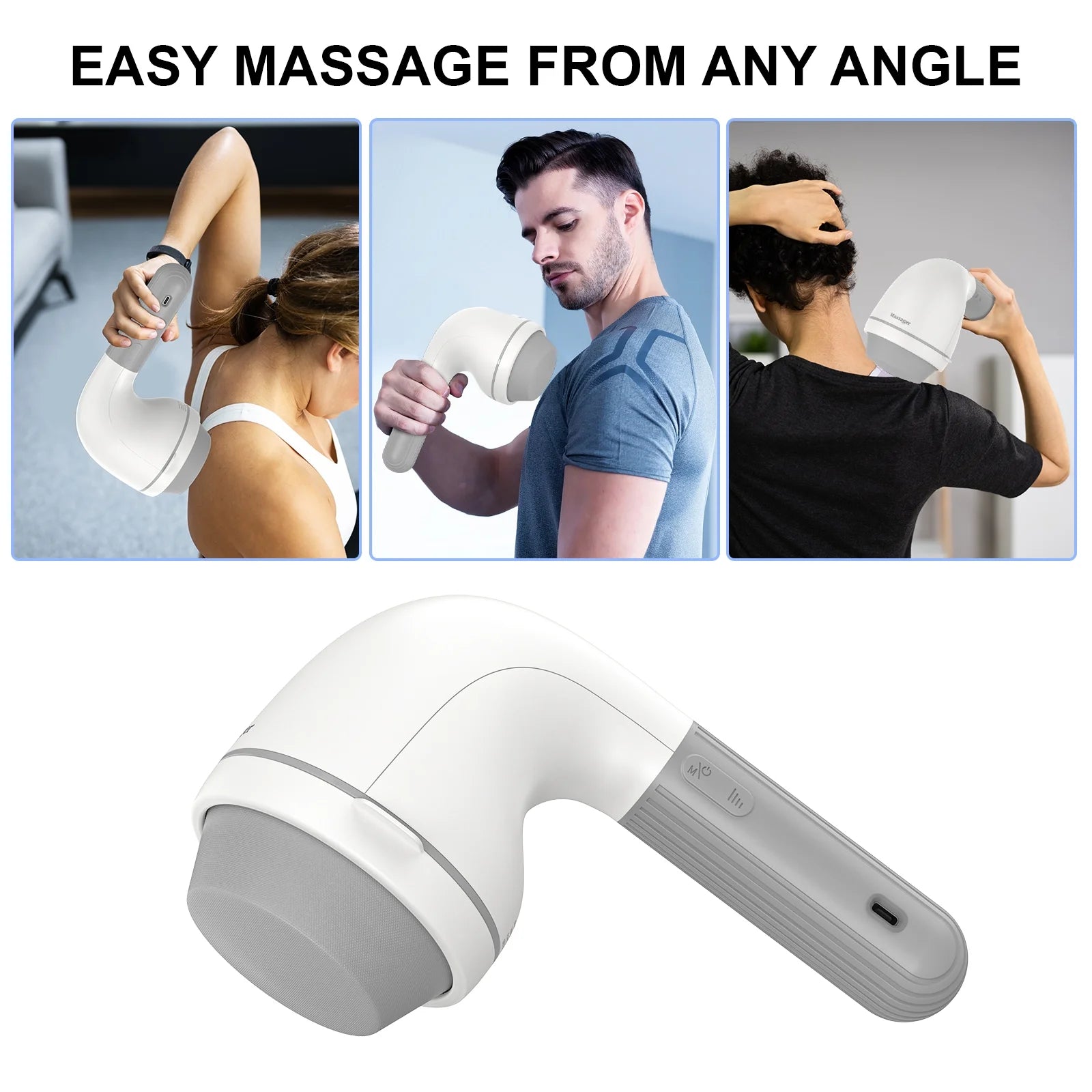 Handheld Neck Back Massager,  Shiatsu Percussion Massager for Neck, Back, 8 Massage Heads, 6 Modes for Men & Women, White