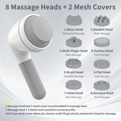 Handheld Neck Back Massager,  Shiatsu Percussion Massager for Neck, Back, 8 Massage Heads, 6 Modes for Men & Women, White