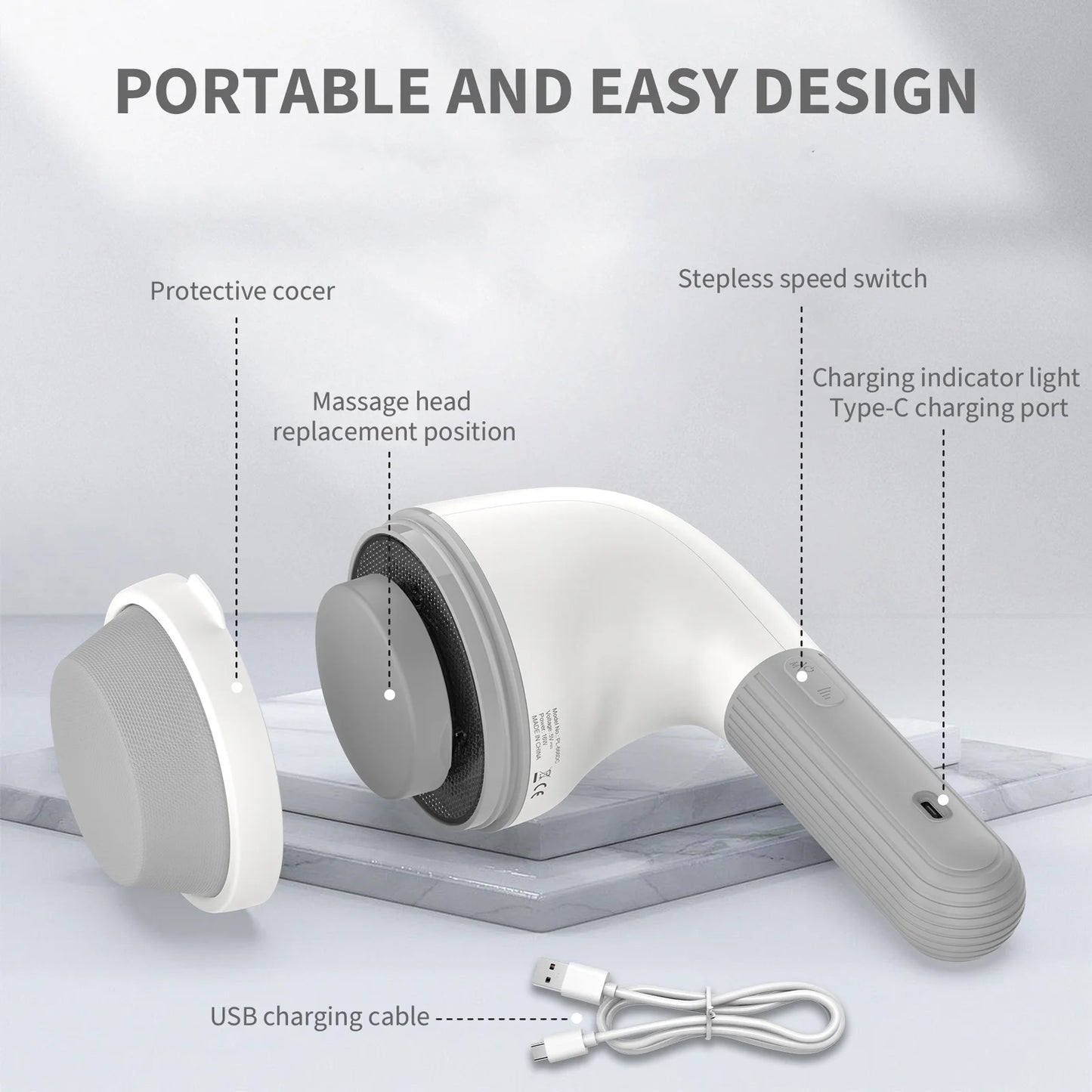 Handheld Neck Back Massager,  Shiatsu Percussion Massager for Neck, Back, 8 Massage Heads, 6 Modes for Men & Women, White