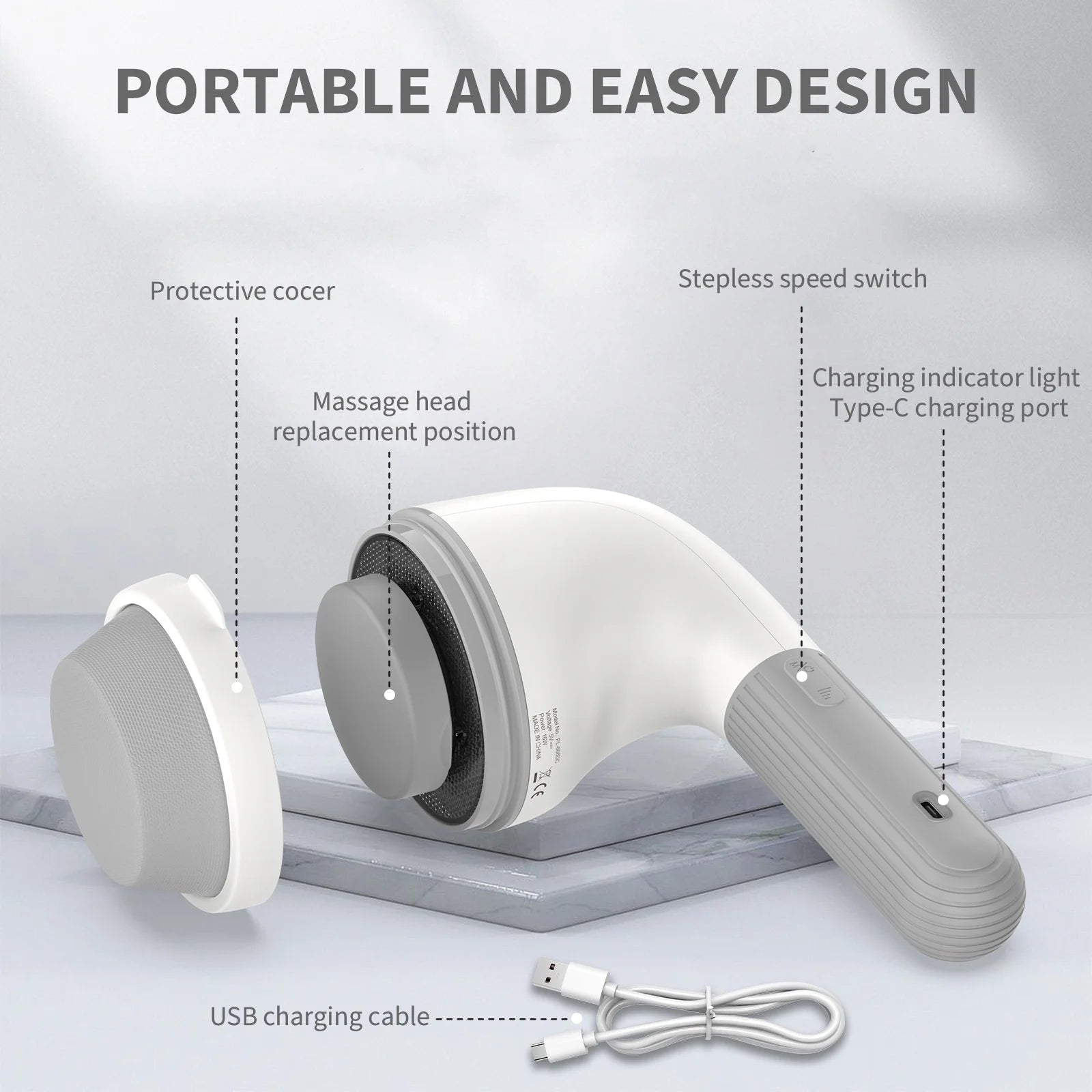 Handheld Neck Back Massager,  Shiatsu Percussion Massager for Neck, Back, 8 Massage Heads, 6 Modes for Men & Women, White